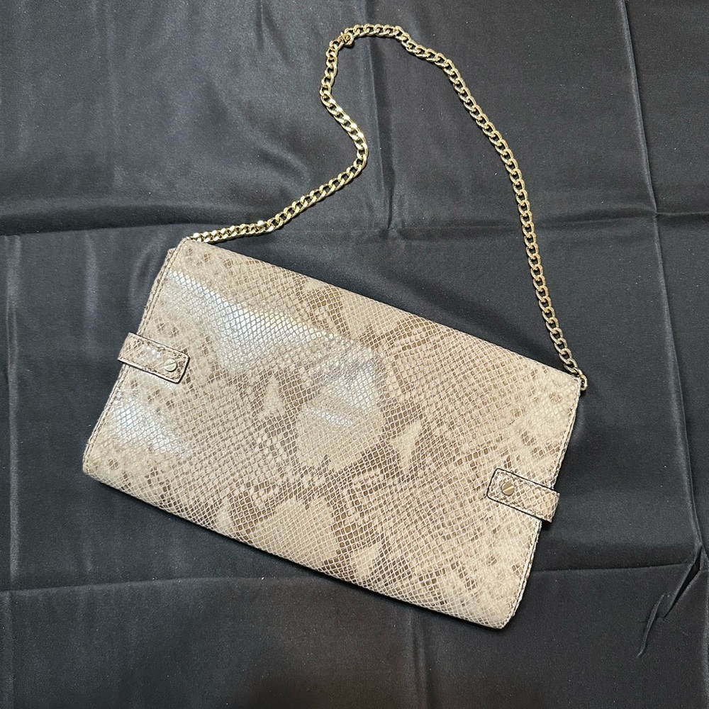 Michael Kors Tan Leather Snake Print Clutch with Gold Chain - Picture 2 of 5